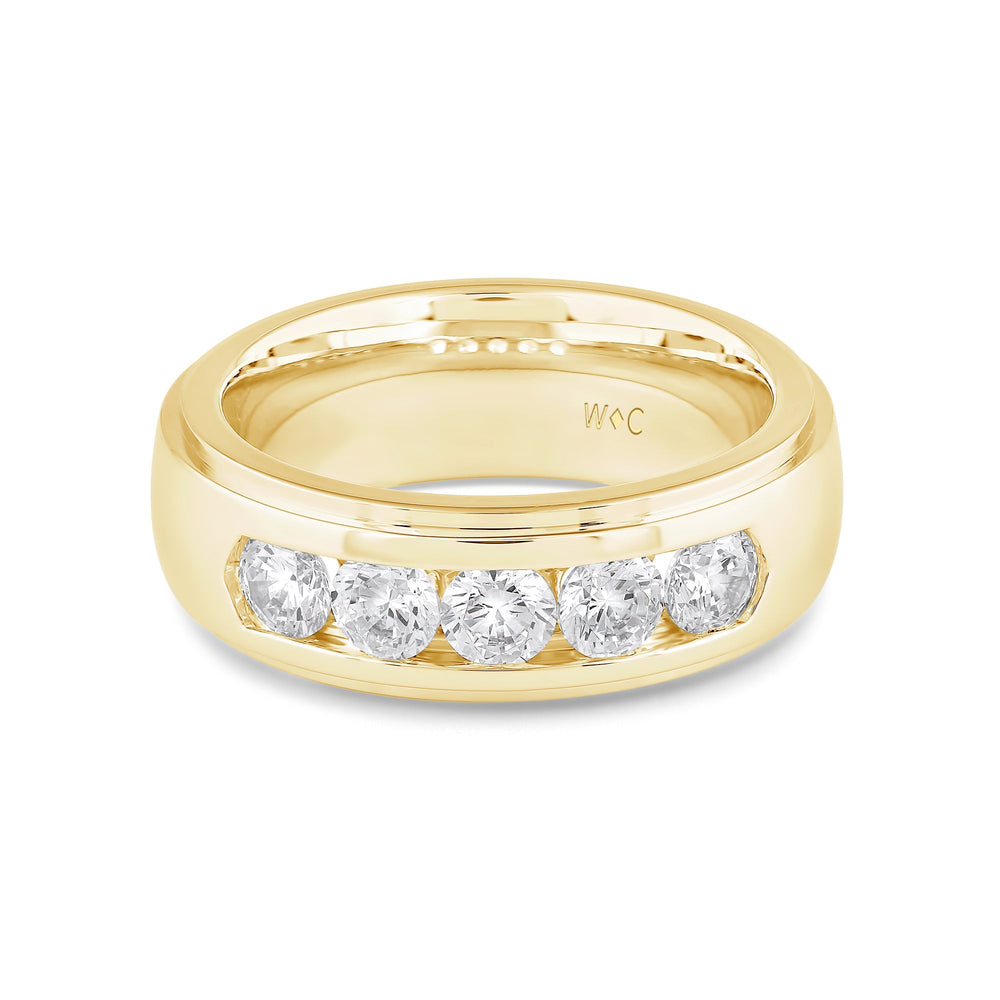 Dome Profile Five Stone Channel Set Band with 14KT Yellow Gold / Lab / 1 1/2 Cut Diamond in 14KT Yellow Gold / Lab / 1 1/2 view 1
