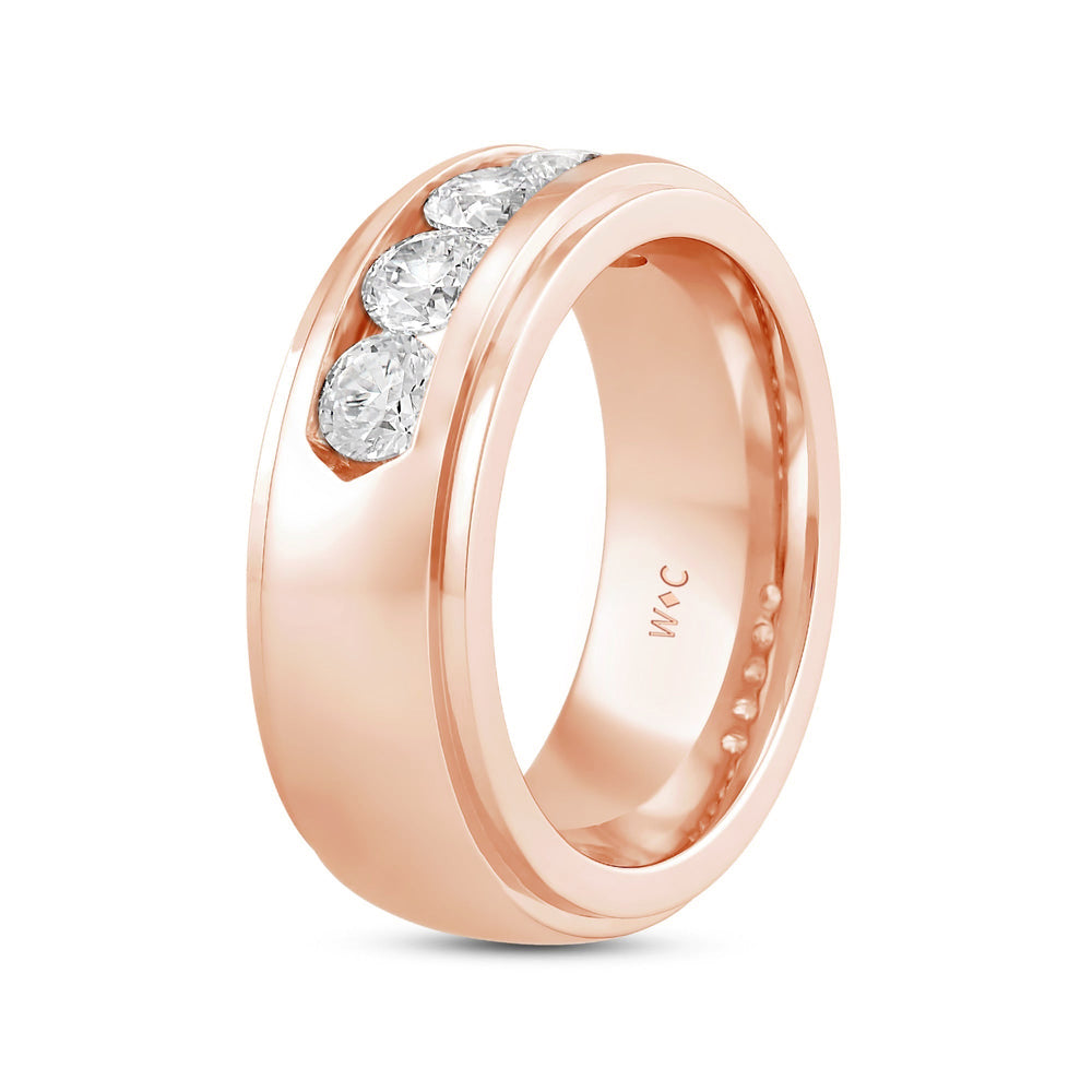 Dome Profile Five Stone Channel Set Band with 14KT Rose Gold / Lab / 2 Cut Diamond in 14KT Rose Gold / Lab / 2 view 3
