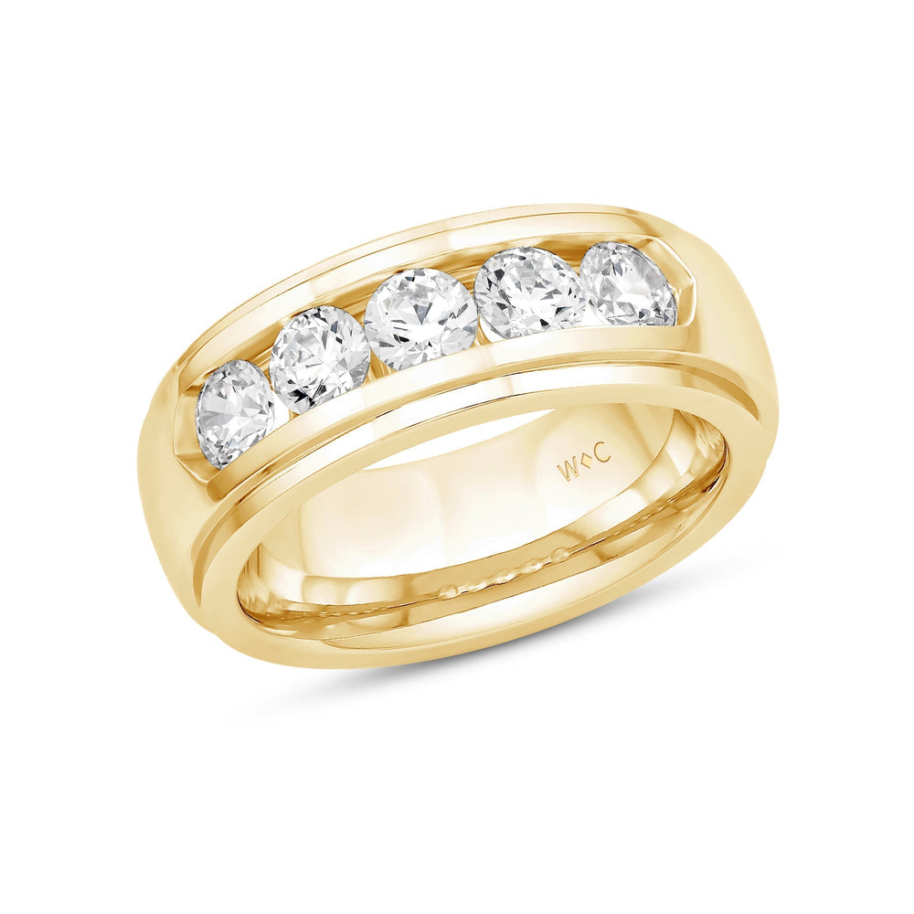 Dome Profile Five Stone Channel Set Band with 14KT Yellow Gold / Lab / 2 Cut Diamond in 14KT Yellow Gold / Lab / 2 view 4
