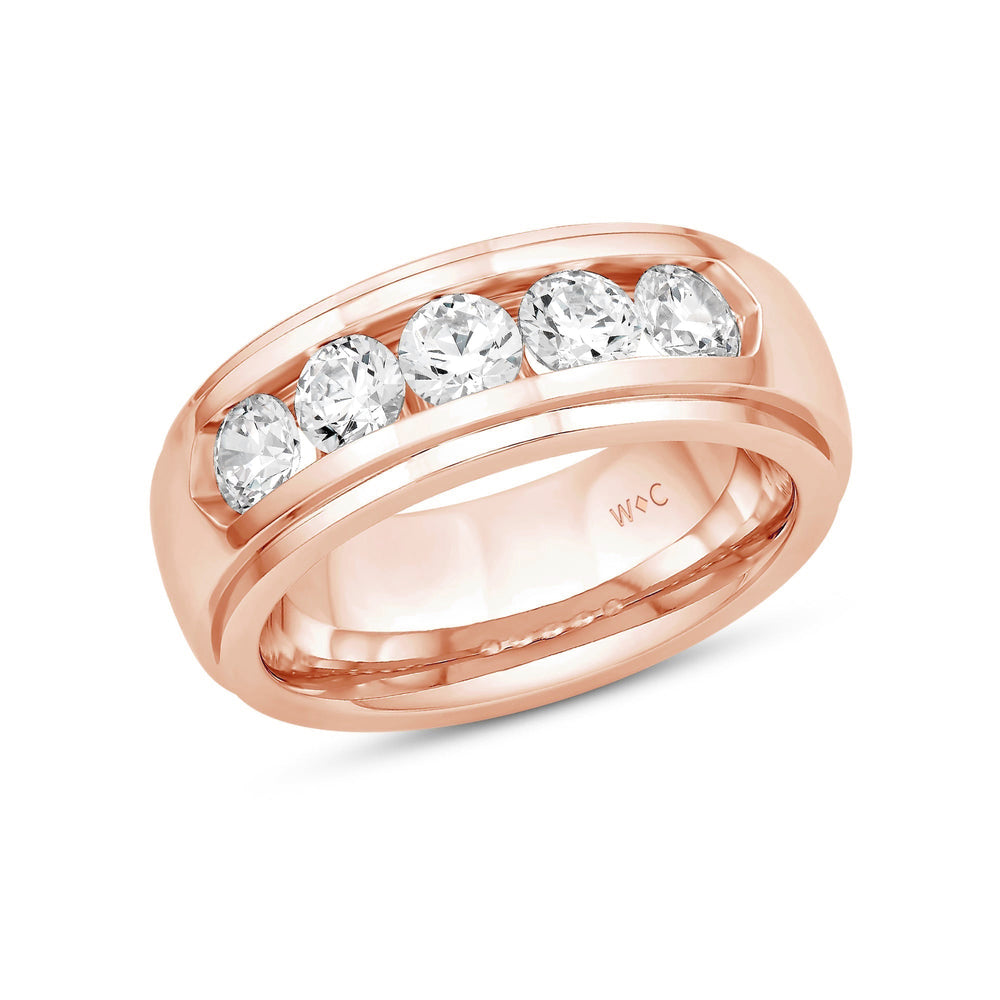 Dome Profile Five Stone Channel Set Band with 14KT Rose Gold / Lab / 2 Cut Diamond in 14KT Rose Gold / Lab / 2 view 4
