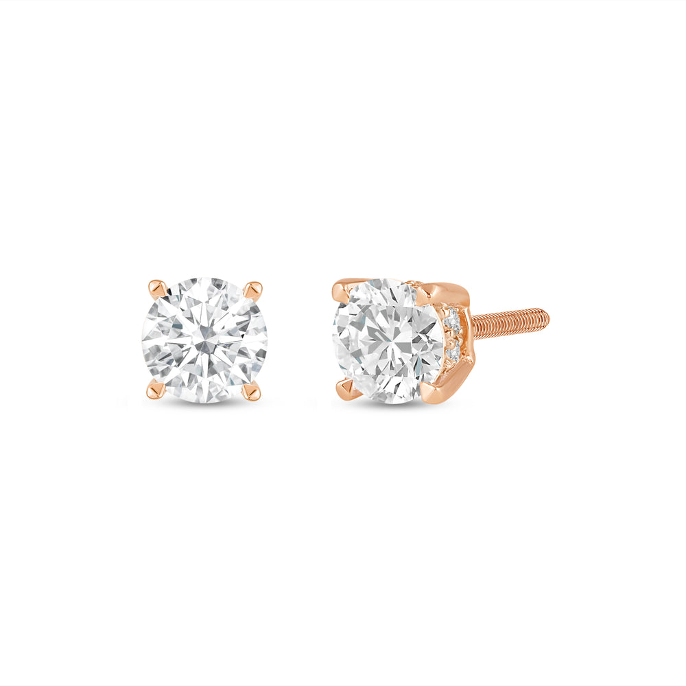 Hidden Halo Round Solitaire Stud Earrings with 14KT Rose Gold / Lab / 1 1/8 Cut Diamond in 14KT Rose Gold / Lab / 1 1/8 view 1
