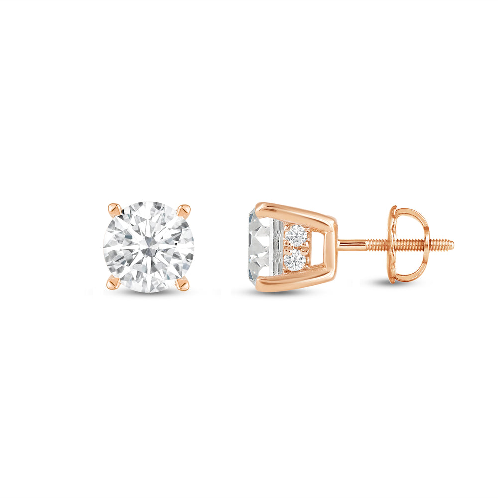 Hidden Halo Round Solitaire Stud Earrings with 14KT Rose Gold / Lab / 1 1/8 Cut Diamond in 14KT Rose Gold / Lab / 1 1/8 view 4
