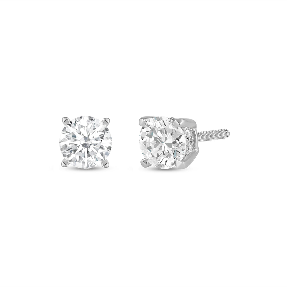 Hidden Halo Round Solitaire Stud Earrings with 14KT White Gold / Lab / 1 1/8 Cut Diamond in 14KT White Gold / Lab / 1 1/8 view 1
