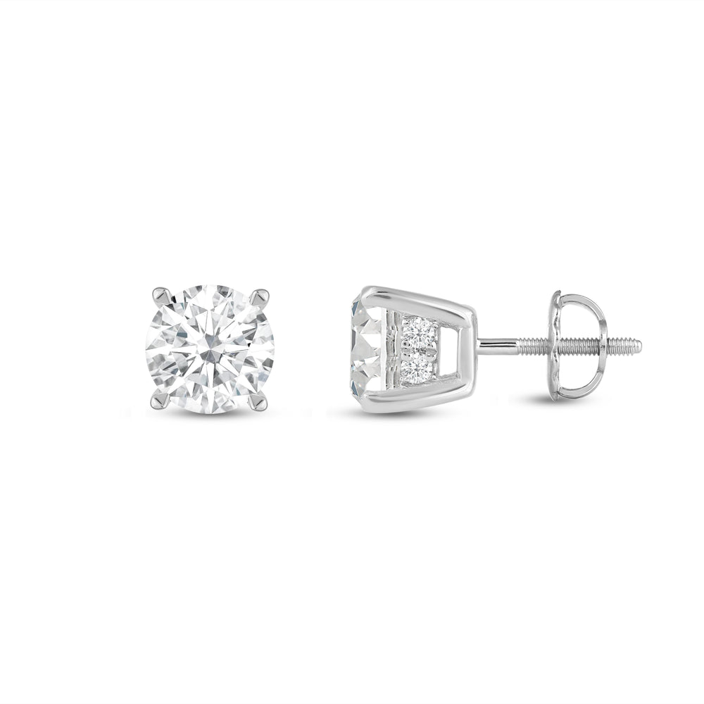 Hidden Halo Round Solitaire Stud Earrings with 14KT White Gold / Lab / 1 1/8 Cut Diamond in 14KT White Gold / Lab / 1 1/8 view 4
