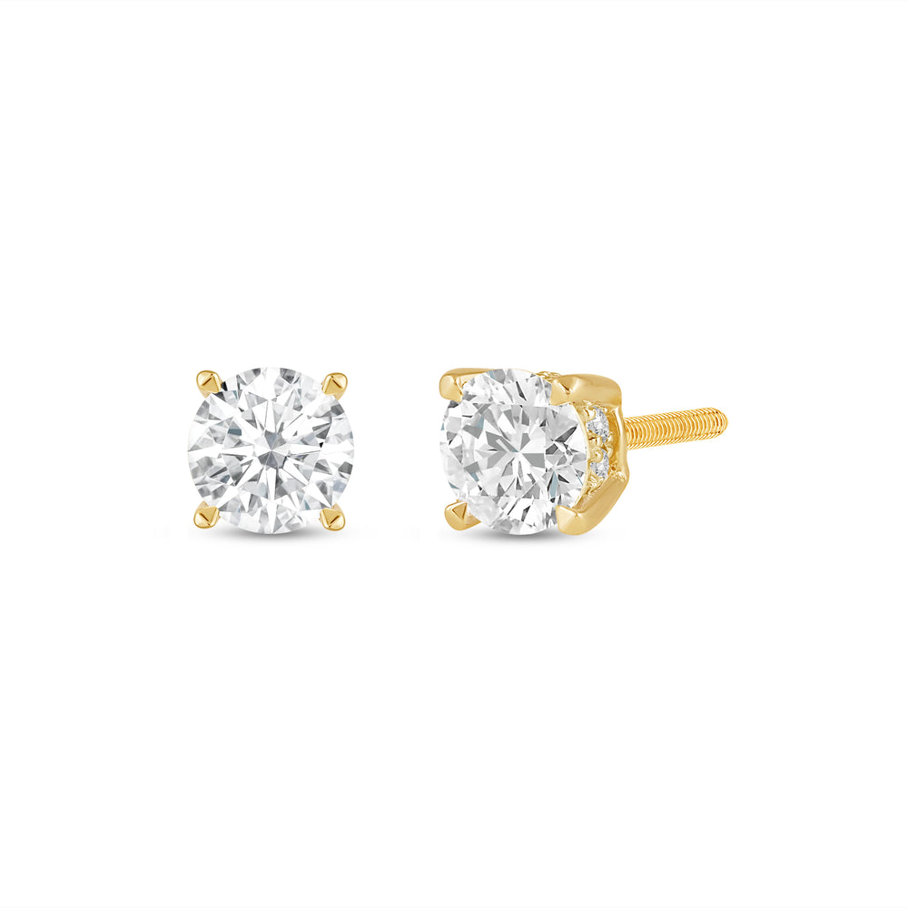 Hidden Halo Round Solitaire Stud Earrings with 14KT Yellow Gold / Lab / 1 1/8 Cut Diamond in 14KT Yellow Gold / Lab / 1 1/8 view 1
