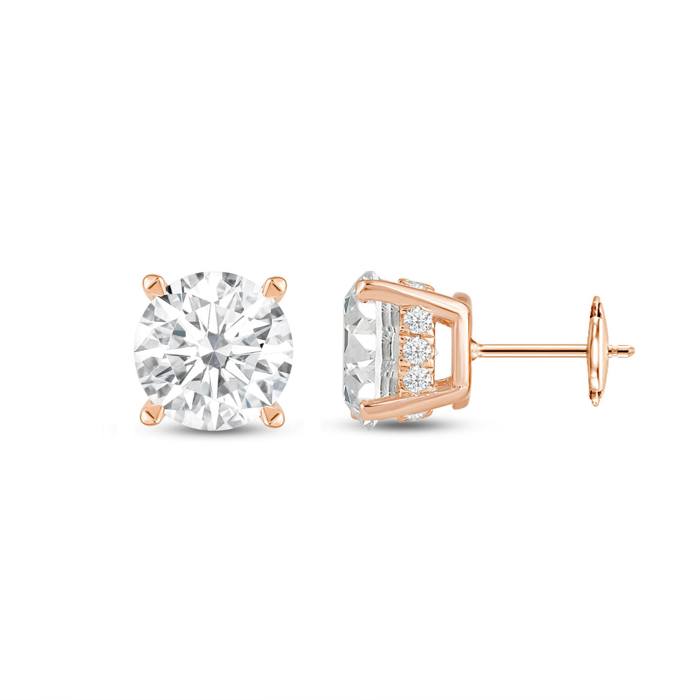 Hidden Halo Round Solitaire Stud Earrings with 14KT Rose Gold / Lab / 2 1/5 Cut Diamond in 14KT Rose Gold / Lab / 2 1/5 view 4
