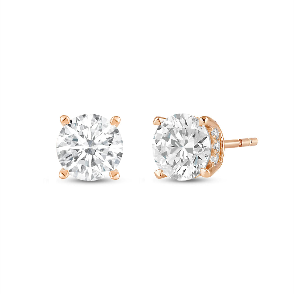 Hidden Halo Round Solitaire Stud Earrings with 14KT Rose Gold / Lab / 2 1/5 Cut Diamond in 14KT Rose Gold / Lab / 2 1/5 view 1
