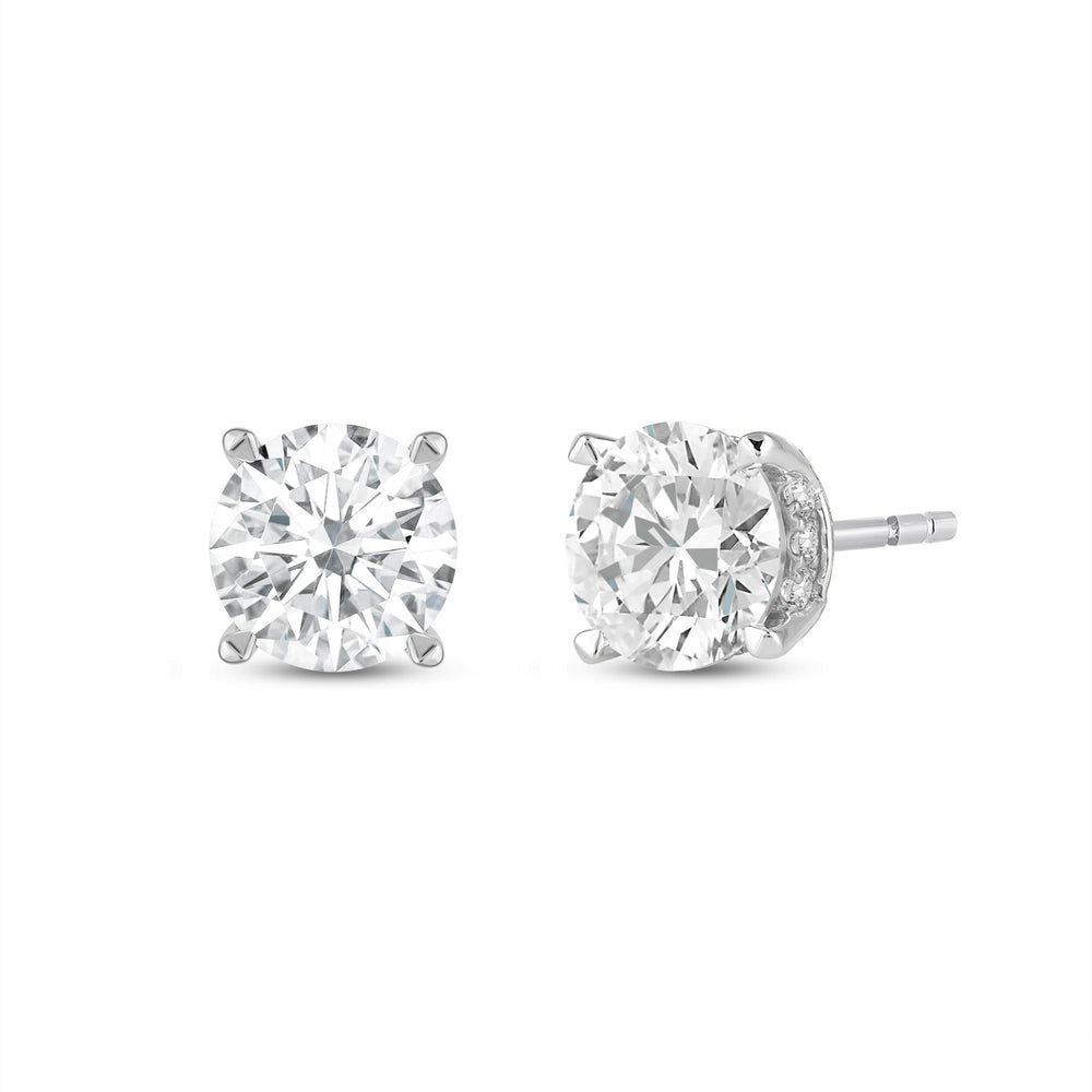 Hidden Halo Round Solitaire Stud Earrings with 14KT White Gold / Lab / 2 1/5 Cut Diamond in 14KT White Gold / Lab / 2 1/5 view 1
