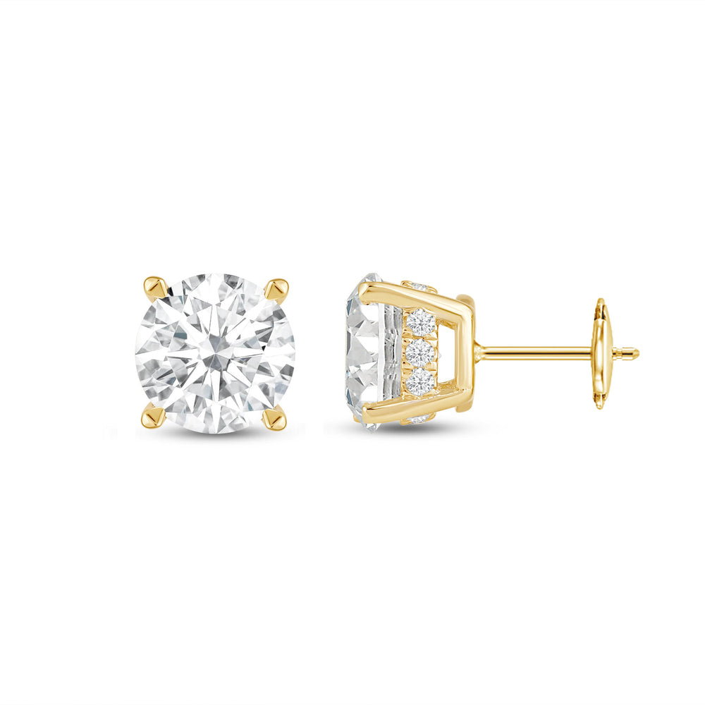 Hidden Halo Round Solitaire Stud Earrings with 14KT Yellow Gold / Lab / 2 1/5 Cut Diamond in 14KT Yellow Gold / Lab / 2 1/5 view 4
