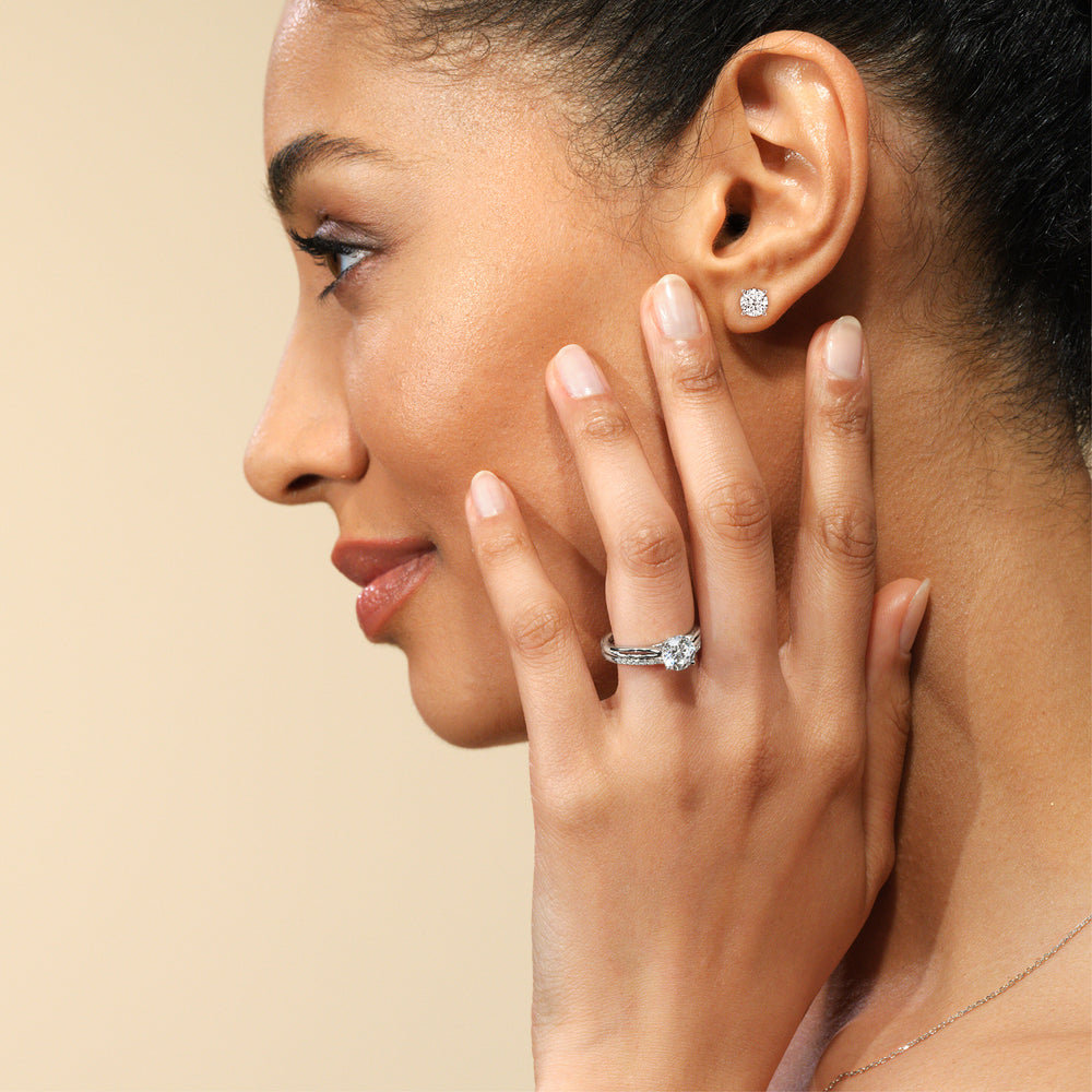 Hidden Halo Round Solitaire Stud Earrings with 14KT Rose Gold / Lab / 2 1/5 Cut Diamond in 14KT Rose Gold / Lab / 2 1/5 view 2

