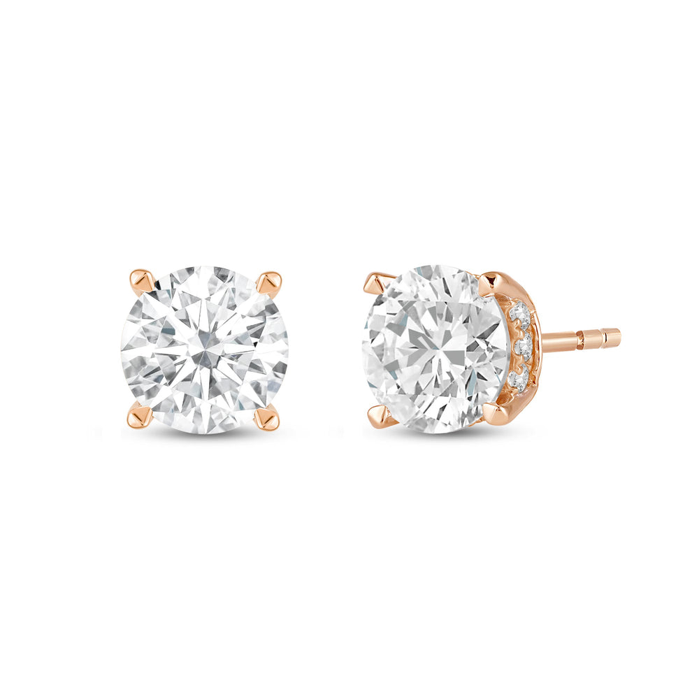 Hidden Halo Round Solitaire Stud Earrings with 14KT Rose Gold / Lab / 3 1/5 Cut Diamond in 14KT Rose Gold / Lab / 3 1/5 view 1
