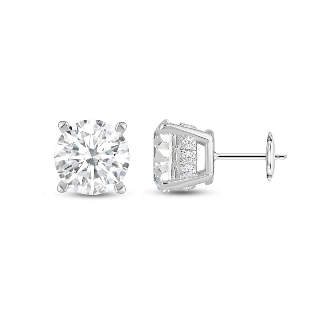 Hidden Halo Round Solitaire Stud Earrings with 14KT White Gold / Lab / 3 1/5 Cut Diamond in 14KT White Gold / Lab / 3 1/5 view 4
