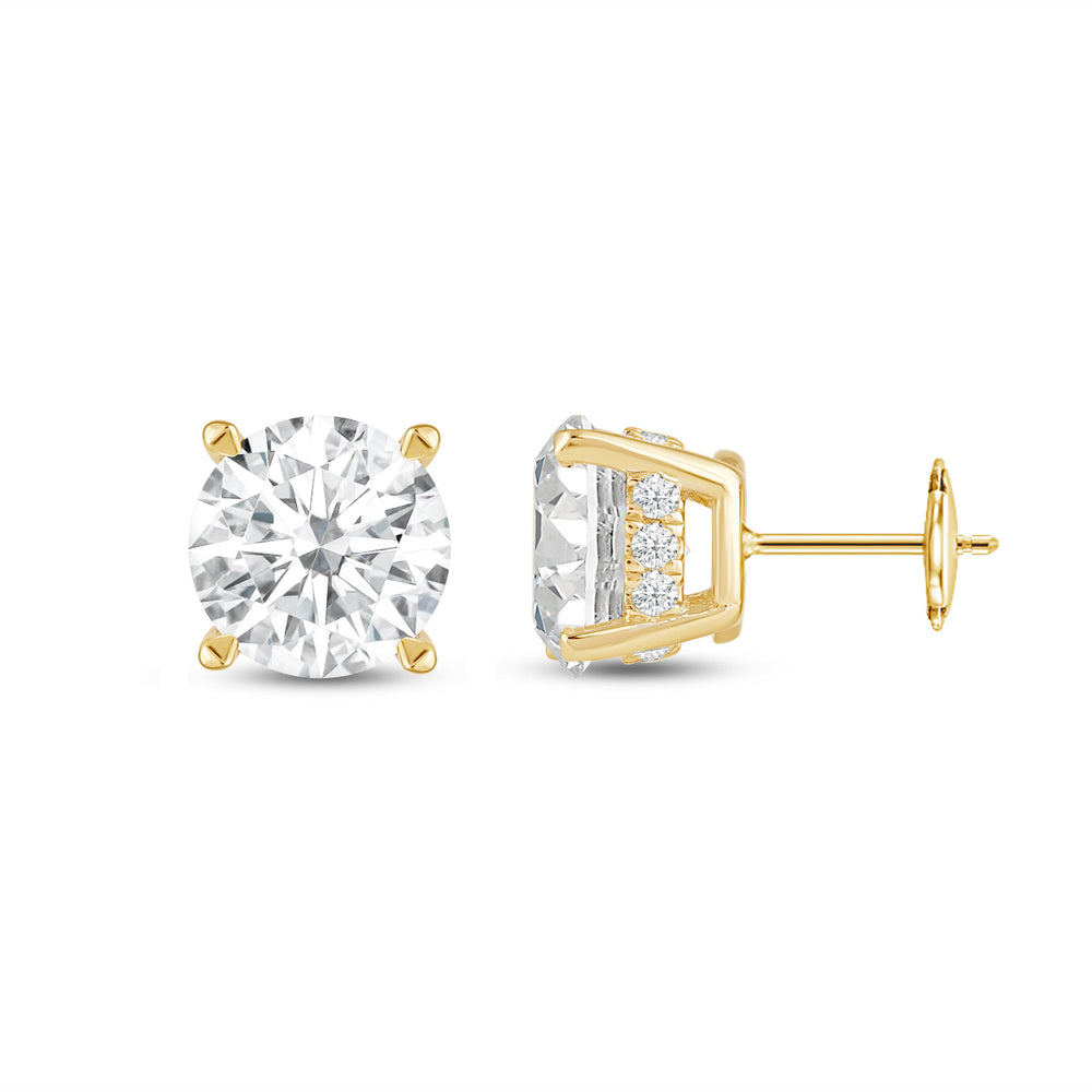 Hidden Halo Round Solitaire Stud Earrings with 14KT Yellow Gold / Lab / 3 1/5 Cut Diamond in 14KT Yellow Gold / Lab / 3 1/5 view 4
