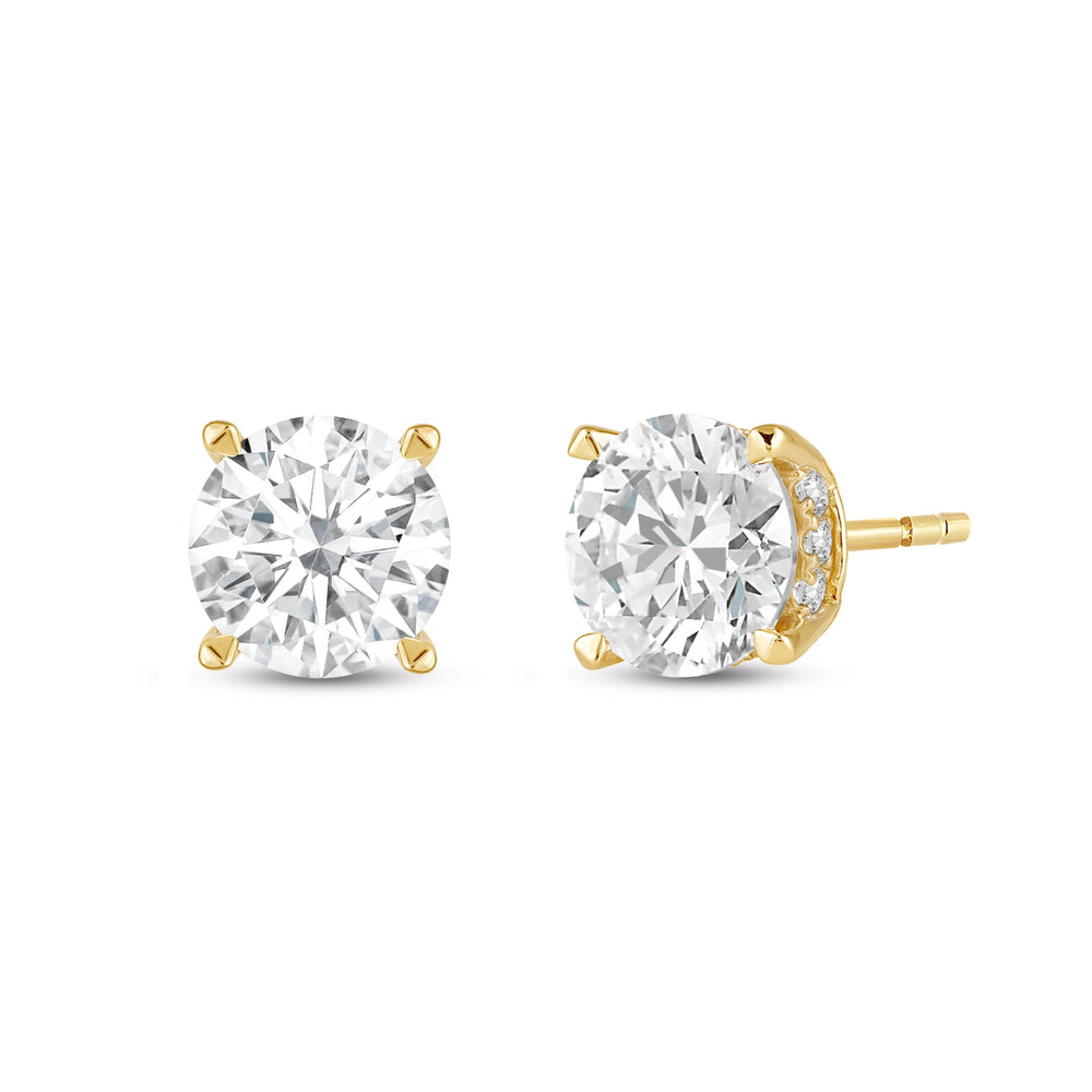 Hidden Halo Round Solitaire Stud Earrings with 14KT Yellow Gold / Lab / 3 1/5 Cut Diamond in 14KT Yellow Gold / Lab / 3 1/5 view 1
