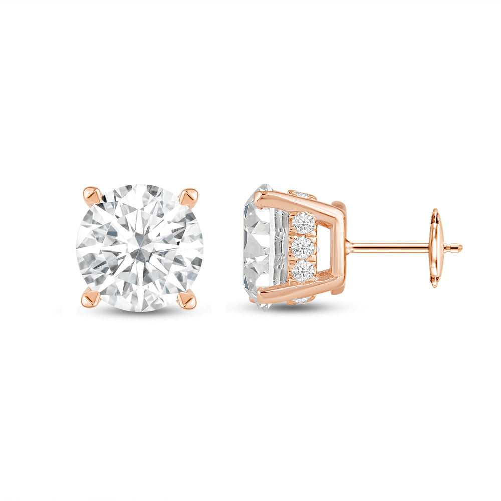 Hidden Halo Round Solitaire Stud Earrings with 14KT Rose Gold / Lab / 4 1/5 Cut Diamond in 14KT Rose Gold / Lab / 4 1/5 view 4
