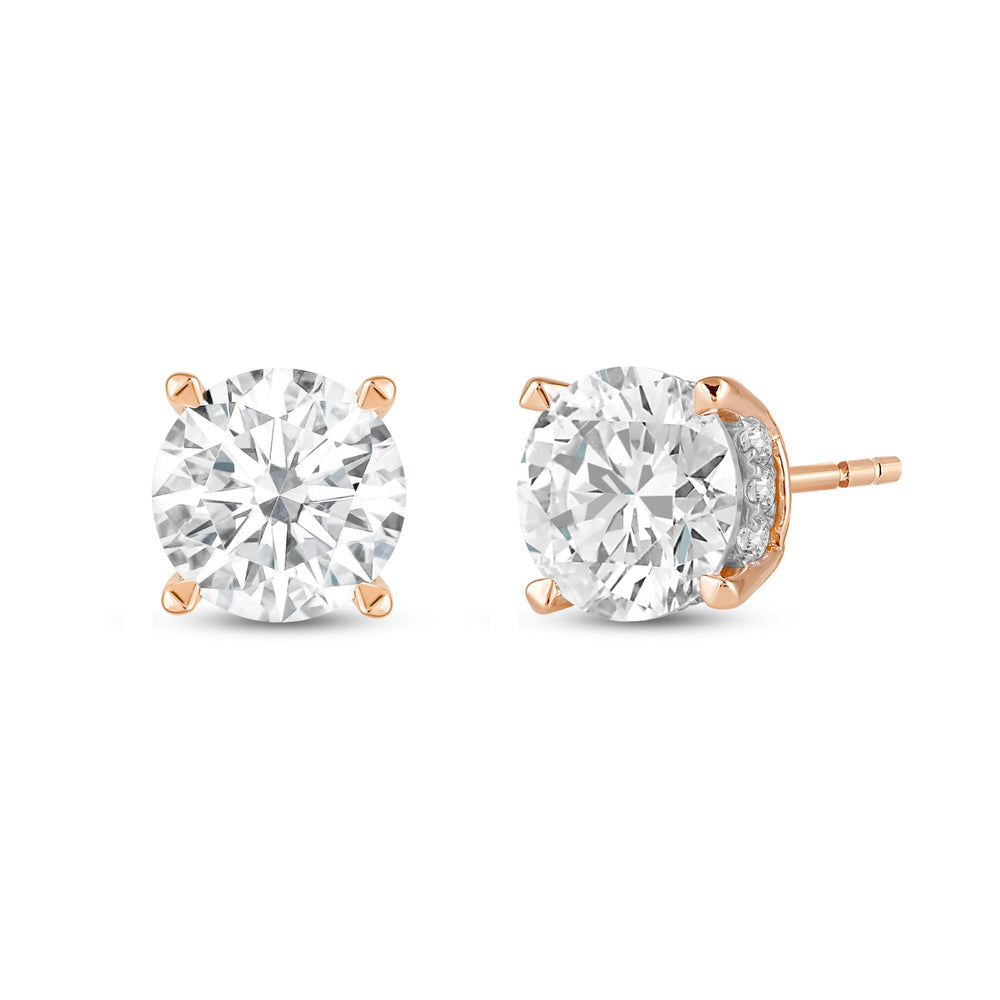 Hidden Halo Round Solitaire Stud Earrings with 14KT Rose Gold / Lab / 4 1/5 Cut Diamond in 14KT Rose Gold / Lab / 4 1/5 view 1
