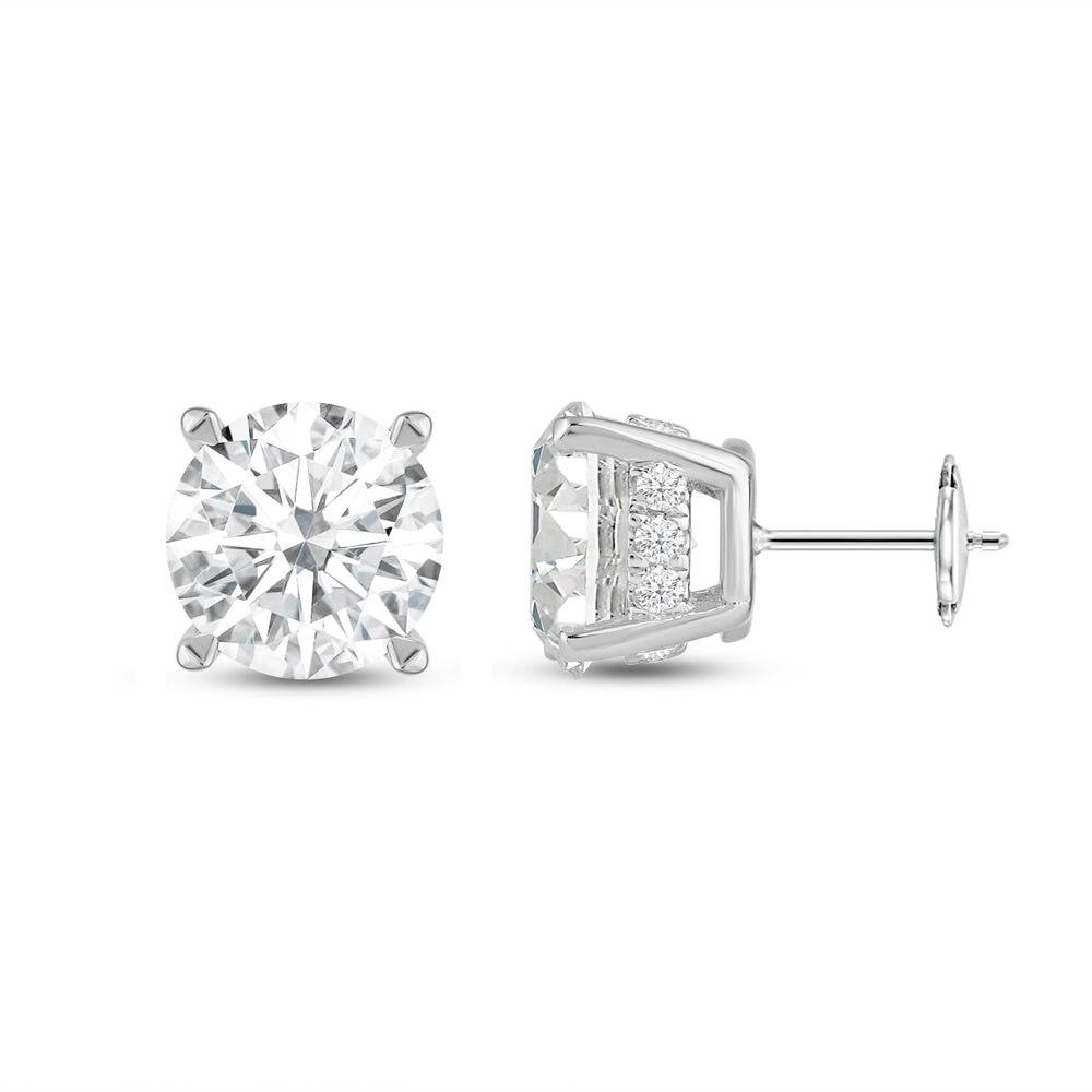 Hidden Halo Round Solitaire Stud Earrings with 14KT White Gold / Lab / 4 1/5 Cut Diamond in 14KT White Gold / Lab / 4 1/5 view 4
