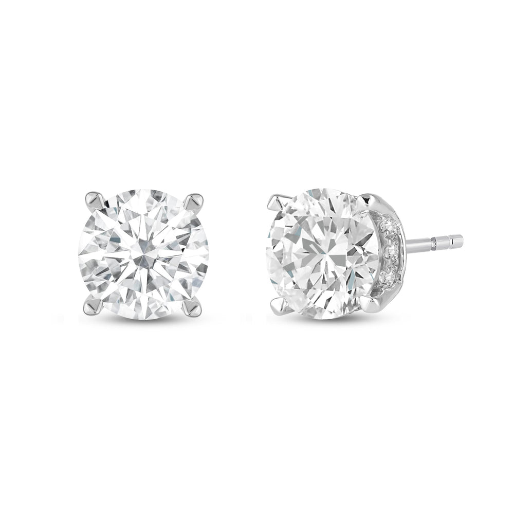 Hidden Halo Round Solitaire Stud Earrings with 14KT White Gold / Lab / 4 1/5 Cut Diamond in 14KT White Gold / Lab / 4 1/5 view 1

