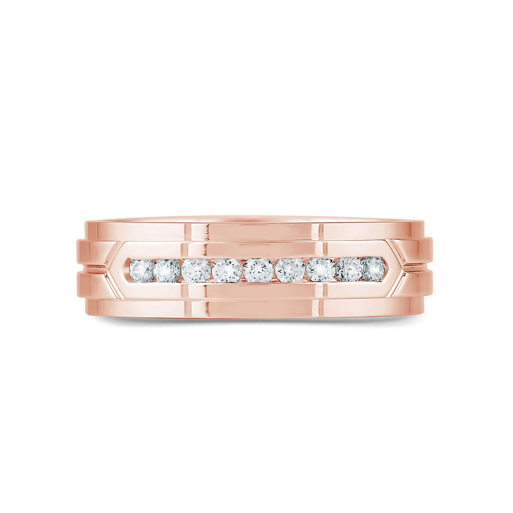 Three Step Men's Band with 14KT Rose Gold / Lab / 1/4 Cut Diamond in 14KT Rose Gold / Lab / 1/4 view 1
