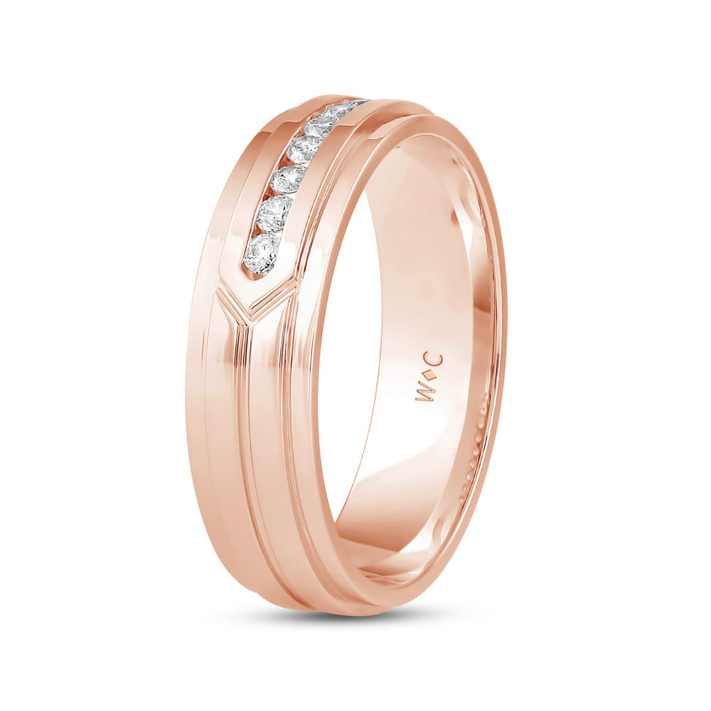 Three Step Men's Band with 14KT Rose Gold / Lab / 1/4 Cut Diamond in 14KT Rose Gold / Lab / 1/4 view 4
