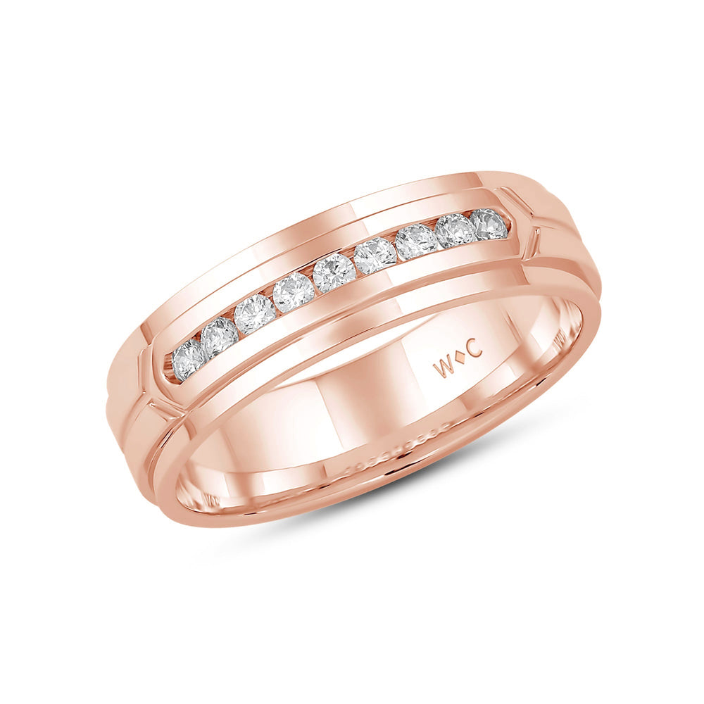 Three Step Men's Band with 14KT Rose Gold / Lab / 1/4 Cut Diamond in 14KT Rose Gold / Lab / 1/4 view 3
