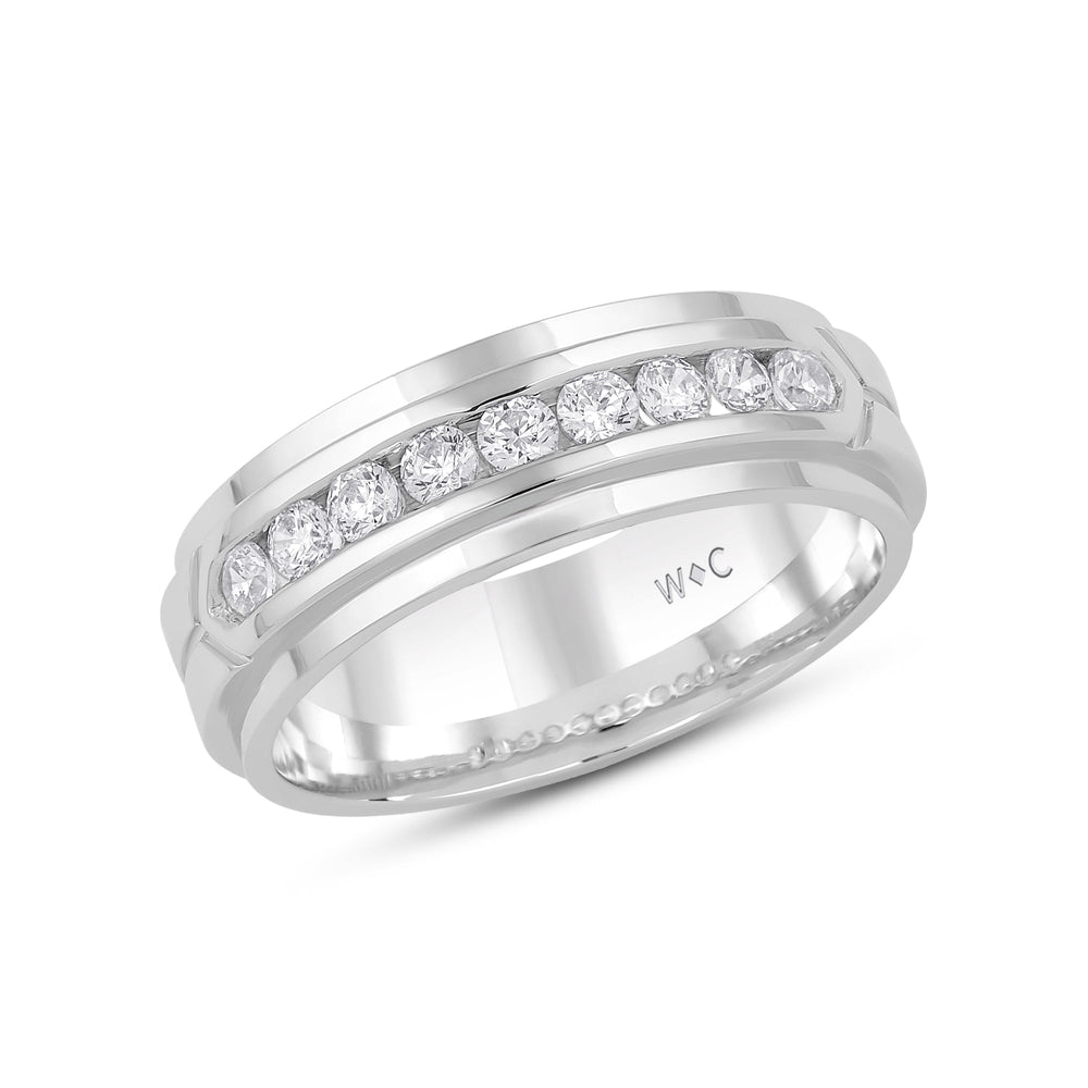 Three Step Men's Band with 14KT White Gold / Lab / 1/2 Cut Diamond in 14KT White Gold / Lab / 1/2 view 3
