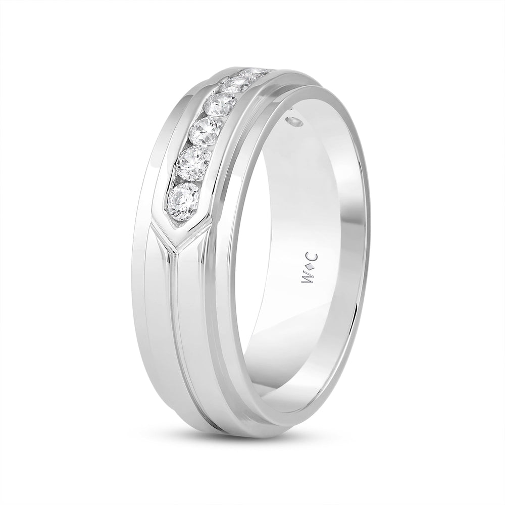 Three Step Men's Band with 14KT White Gold / Lab / 1/2 Cut Diamond in 14KT White Gold / Lab / 1/2 view 4
