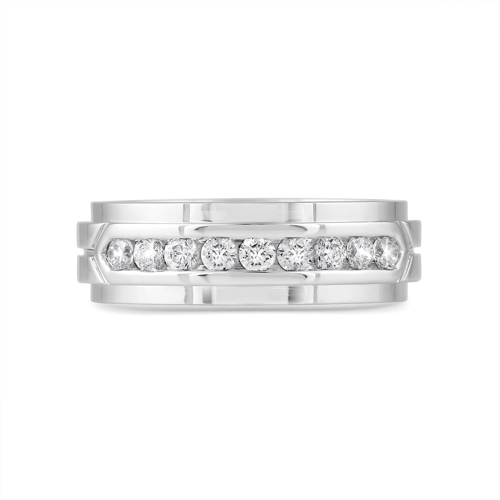 Three Step Men's Band with 14KT White Gold / Lab / 1/2 Cut Diamond in 14KT White Gold / Lab / 1/2 view 1

