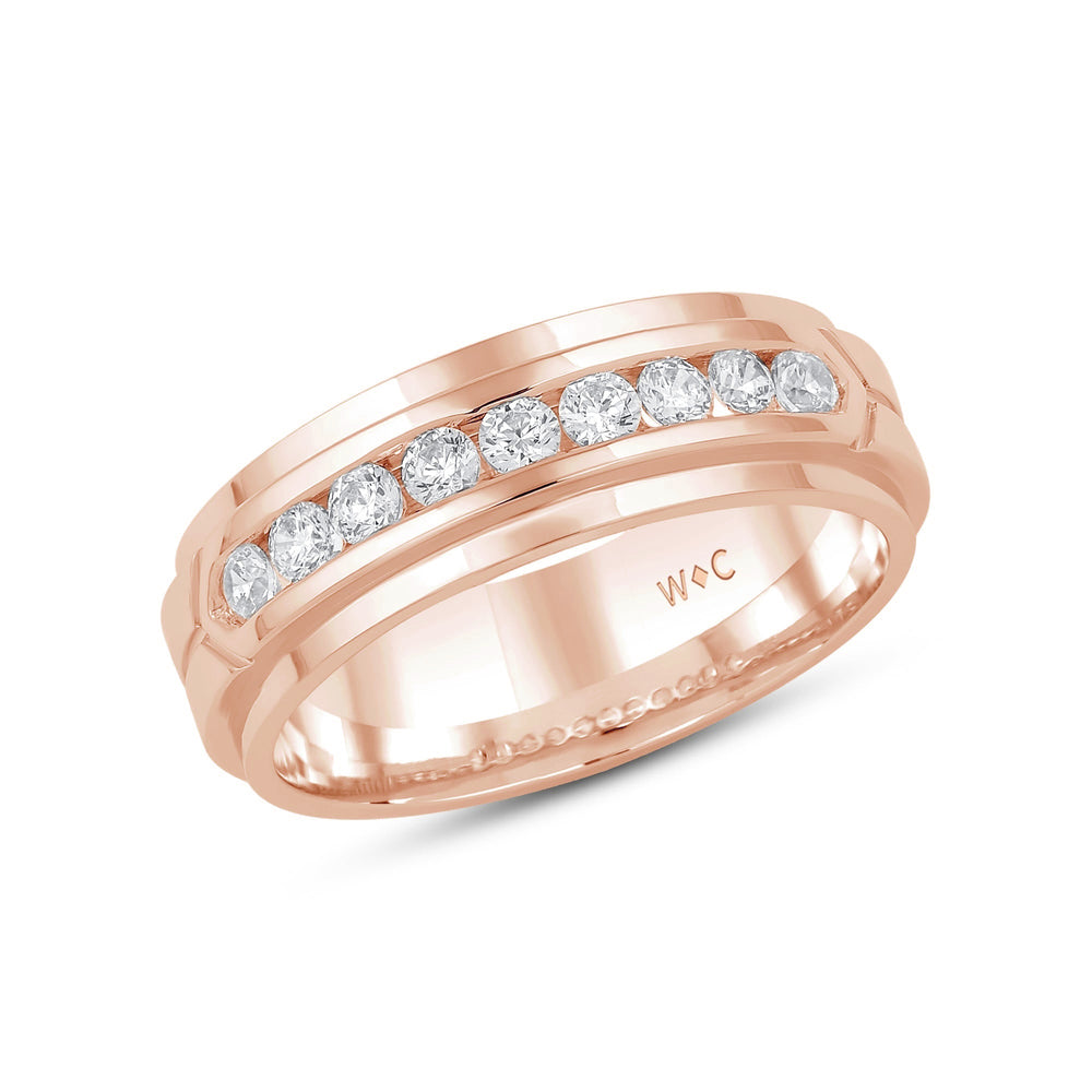 Three Step Men's Band with 14KT Rose Gold / Lab / 1/2 Cut Diamond in 14KT Rose Gold / Lab / 1/2 view 3
