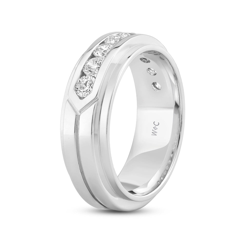 Three Step Men's Band with 14KT White Gold / Lab / 1 1/2 Cut Diamond in 14KT White Gold / Lab / 1 1/2 view 4
