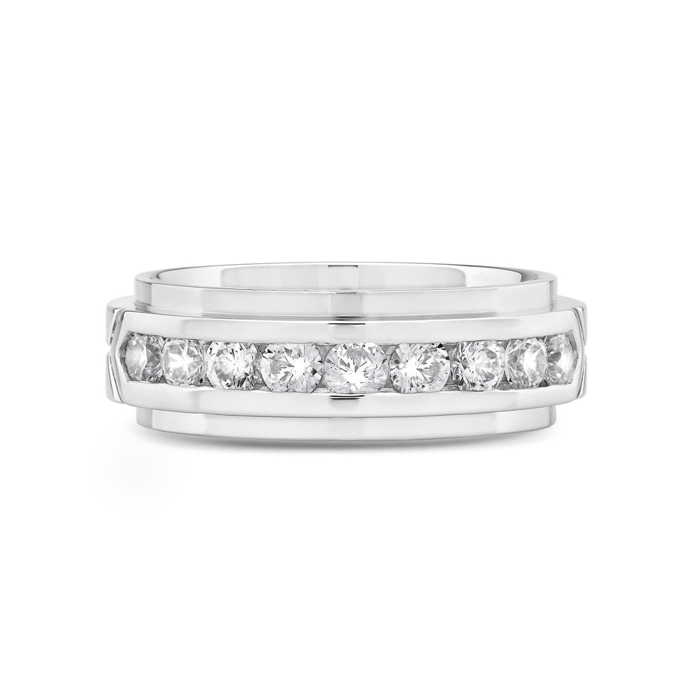 Three Step Men's Band with 14KT White Gold / Lab / 1 1/2 Cut Diamond in 14KT White Gold / Lab / 1 1/2 view 1
