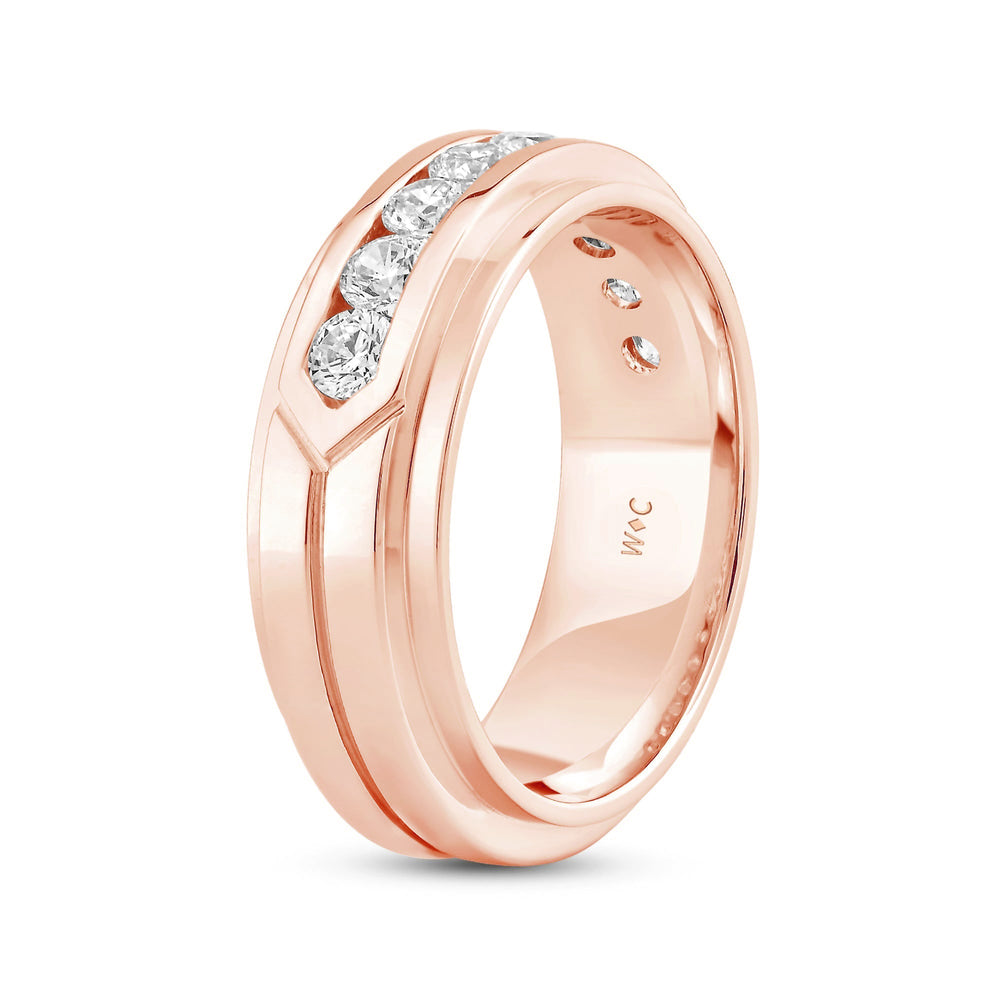 Three Step Men's Band with 14KT Rose Gold / Lab / 1 1/2 Cut Diamond in 14KT Rose Gold / Lab / 1 1/2 view 4
