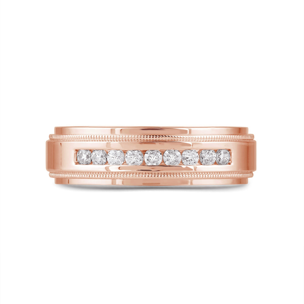 Channel Set Milgrain Stepped Edge Classic Men's Band with 14KT Rose Gold / Lab / 1/4 Cut Diamond in 14KT Rose Gold / Lab / 1/4 view 1
