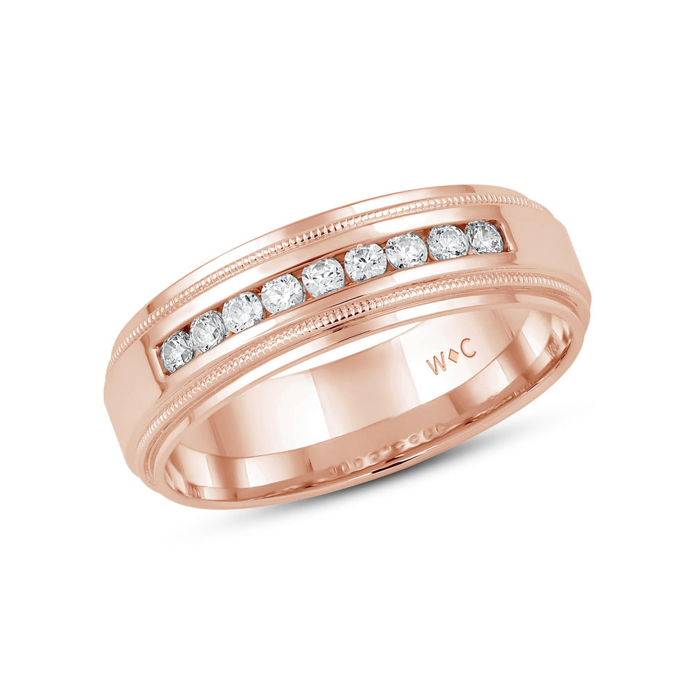 Channel Set Milgrain Stepped Edge Classic Men's Band with 14KT Rose Gold / Lab / 1/4 Cut Diamond in 14KT Rose Gold / Lab / 1/4 view 3
