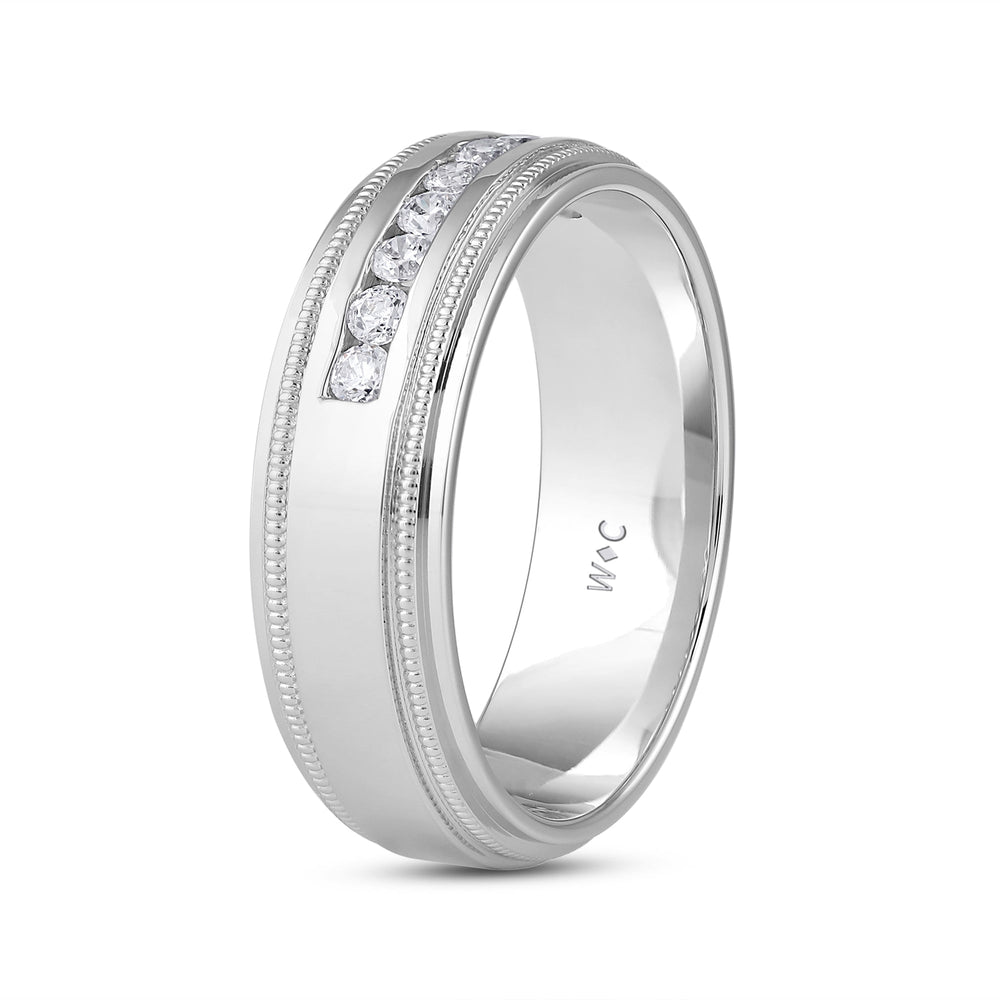 Channel Set Milgrain Stepped Edge Classic Men's Band with 14KT White Gold / Lab / 1/3 Cut Diamond in 14KT White Gold / Lab / 1/3 view 4
