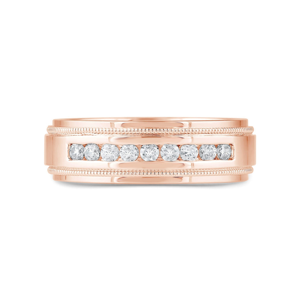 Channel Set Milgrain Stepped Edge Classic Men's Band with 14KT Rose Gold / Lab / 1/3 Cut Diamond in 14KT Rose Gold / Lab / 1/3 view 1
