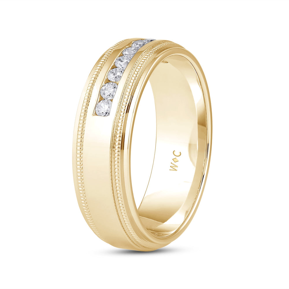 Channel Set Milgrain Stepped Edge Classic Men's Band with 14KT Yellow Gold / Lab / 1/3 Cut Diamond in 14KT Yellow Gold / Lab / 1/3 view 4
