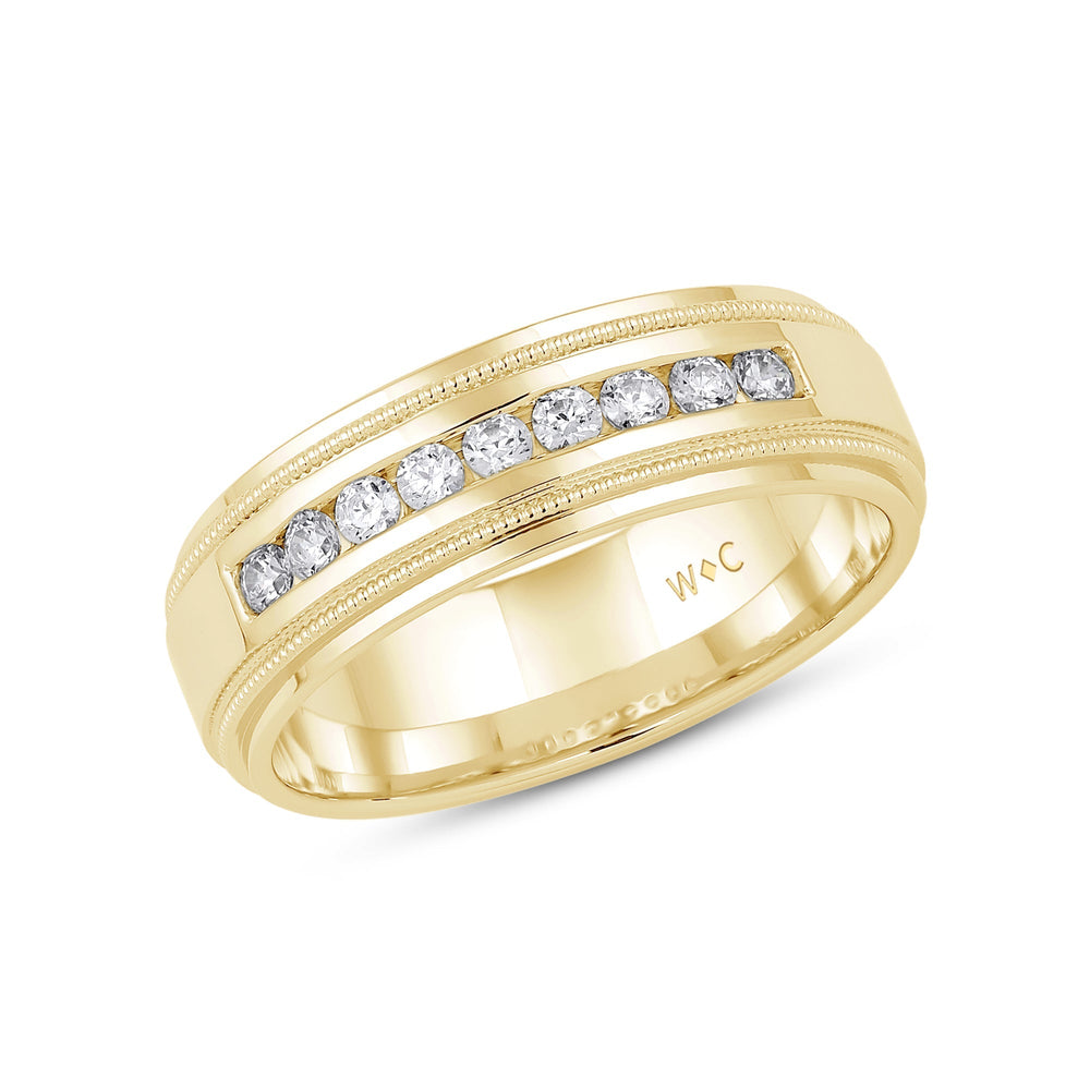 Channel Set Milgrain Stepped Edge Classic Men's Band with 14KT Yellow Gold / Lab / 1/3 Cut Diamond in 14KT Yellow Gold / Lab / 1/3 view 3
