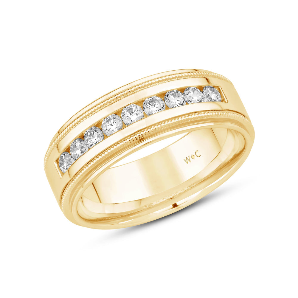 Channel Set Milgrain Stepped Edge Classic Men's Band with 14KT Yellow Gold / Lab / 1/2 Cut Diamond in 14KT Yellow Gold / Lab / 1/2 view 3
