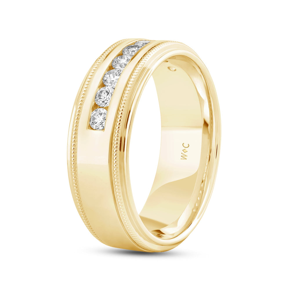 Channel Set Milgrain Stepped Edge Classic Men's Band with 14KT Yellow Gold / Lab / 1/2 Cut Diamond in 14KT Yellow Gold / Lab / 1/2 view 4
