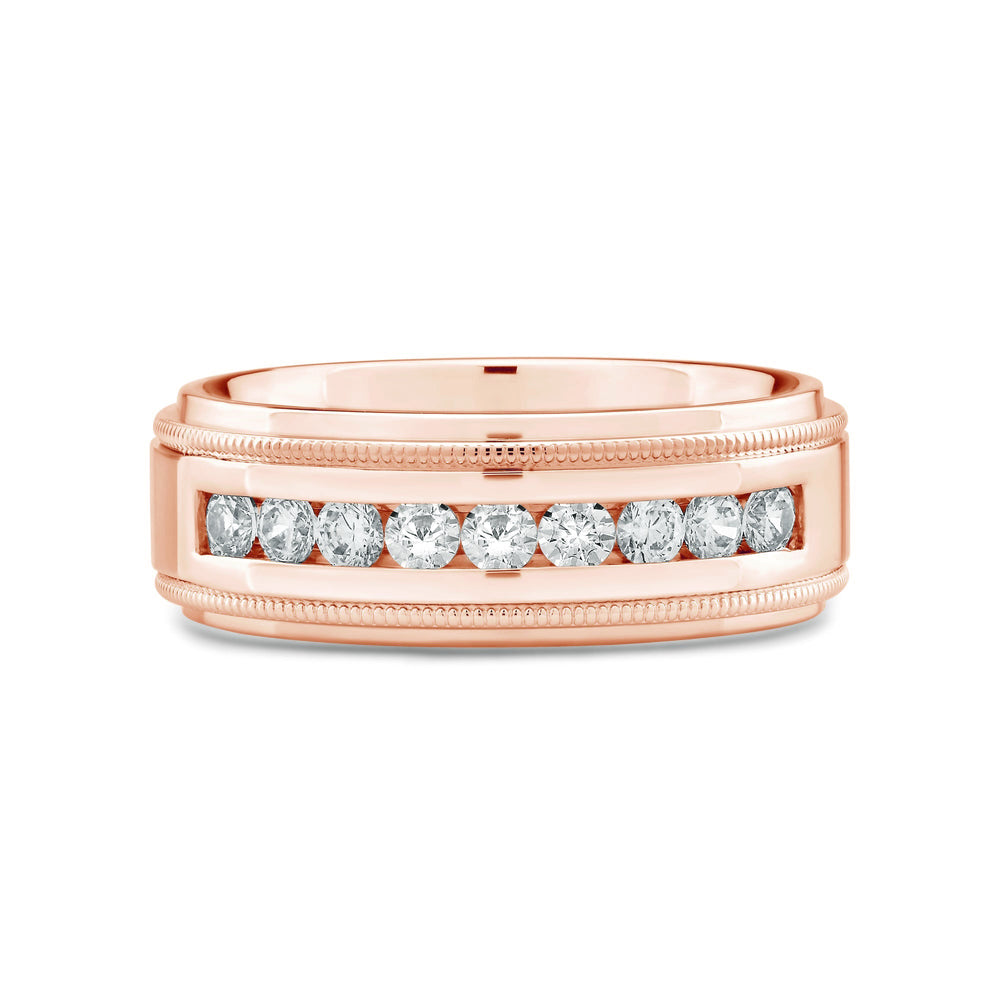 Channel Set Milgrain Stepped Edge Classic Men's Band with 14KT Rose Gold / Lab / 1/2 Cut Diamond in 14KT Rose Gold / Lab / 1/2 view 1
