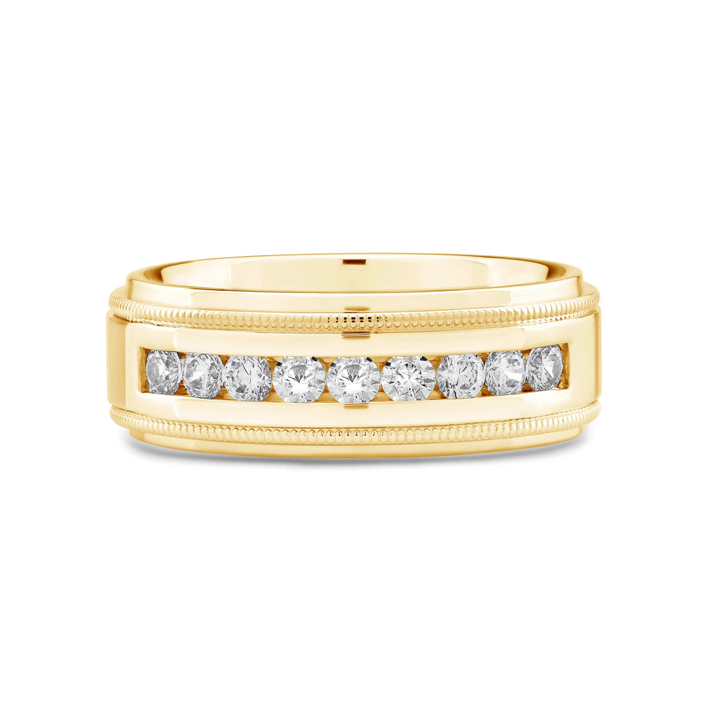 Channel Set Milgrain Stepped Edge Classic Men's Band with 14KT Yellow Gold / Lab / 1/2 Cut Diamond in 14KT Yellow Gold / Lab / 1/2 view 1
