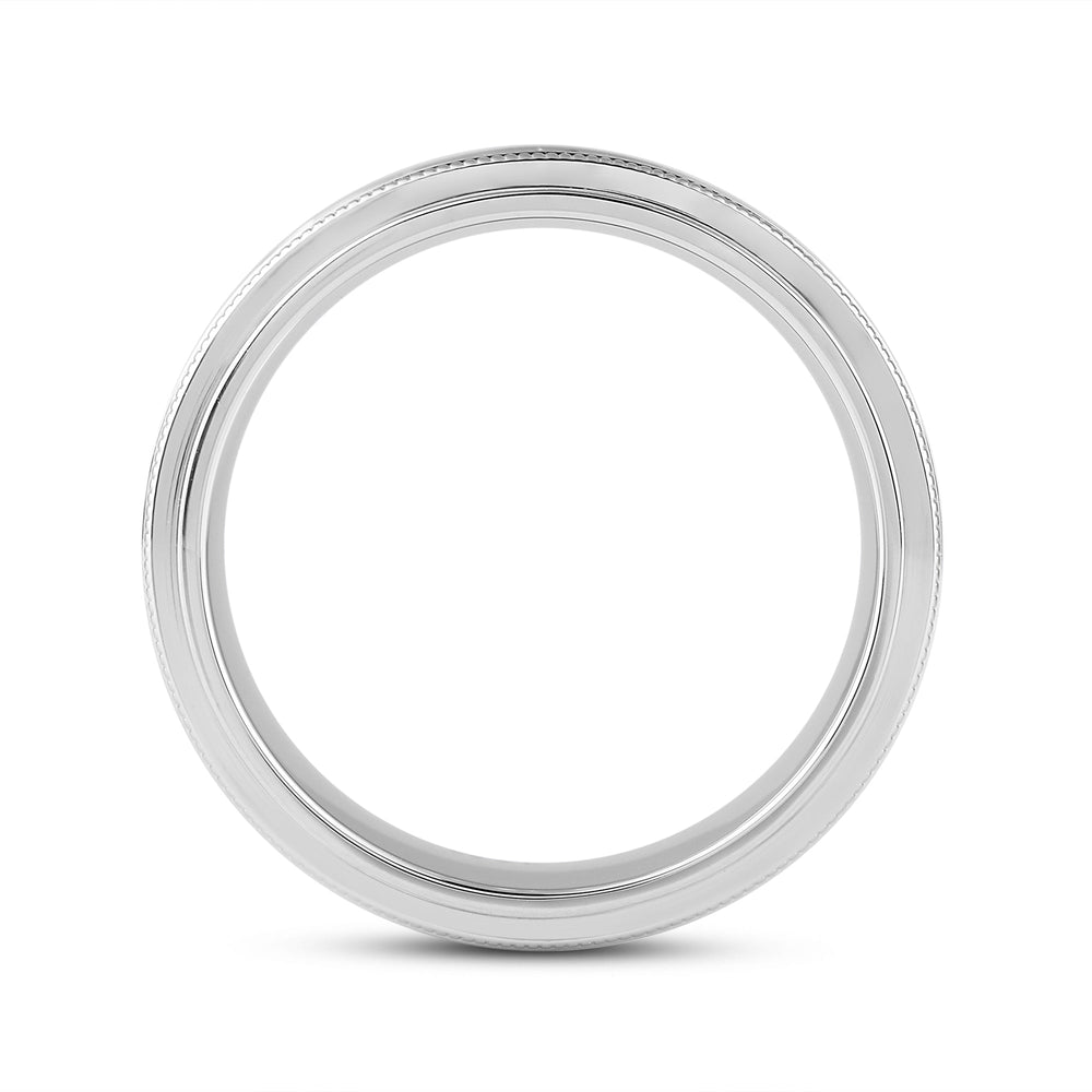 Channel Set Milgrain Stepped Edge Classic Men's Band with 14KT White Gold / Lab / 3/4 Cut Diamond in 14KT White Gold / Lab / 3/4 view 2
