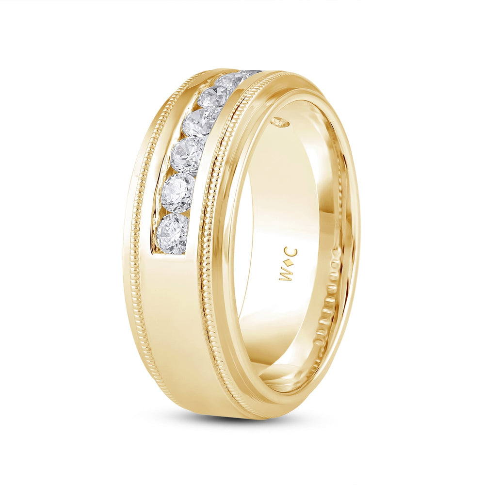 Channel Set Milgrain Stepped Edge Classic Men's Band with 14KT Yellow Gold / Lab / 3/4 Cut Diamond in 14KT Yellow Gold / Lab / 3/4 view 4
