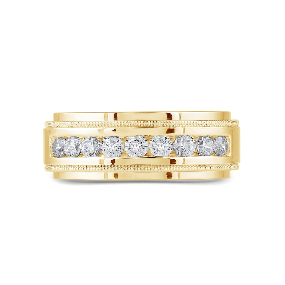 Channel Set Milgrain Stepped Edge Classic Men's Band with 14KT Yellow Gold / Lab / 3/4 Cut Diamond in 14KT Yellow Gold / Lab / 3/4 view 1
