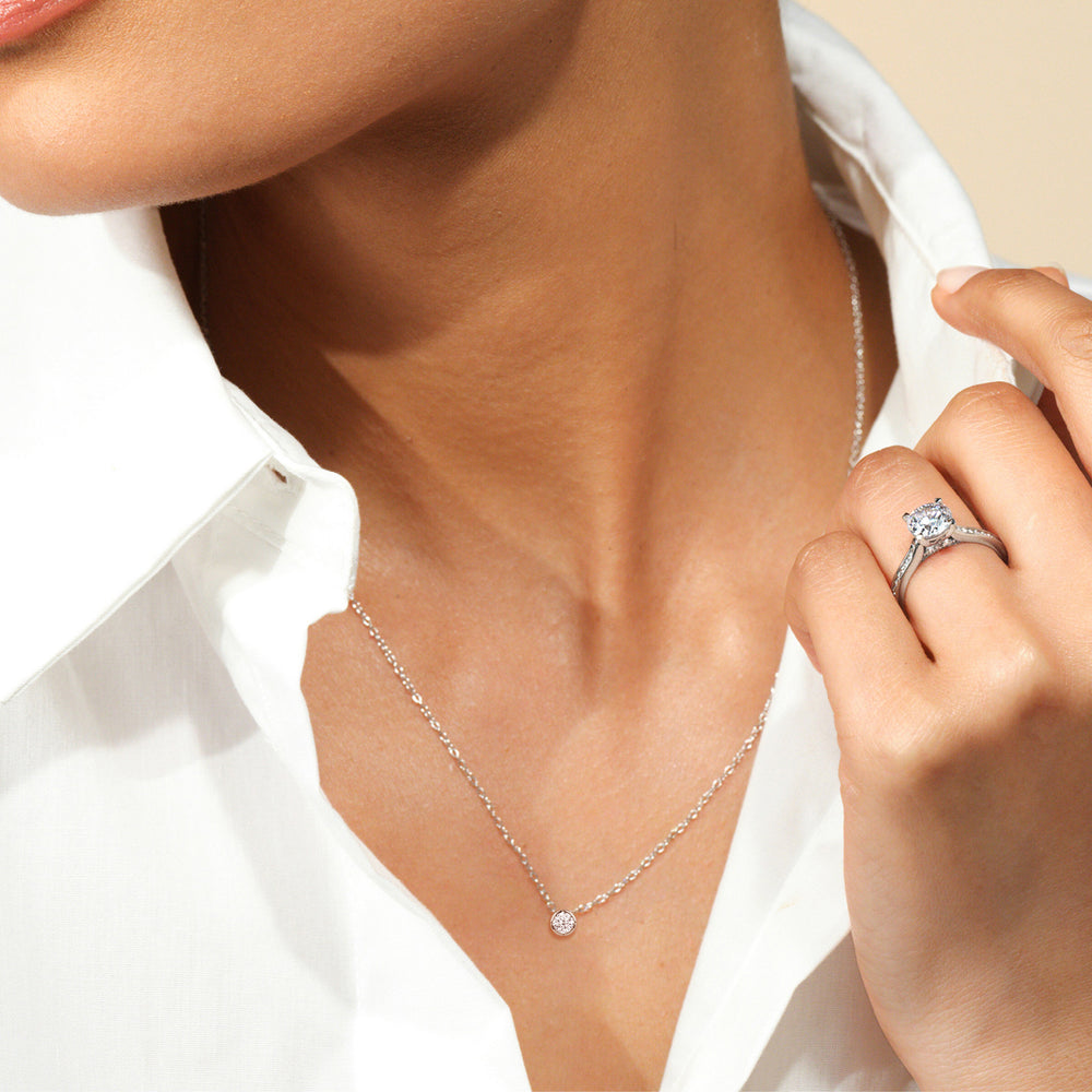 Kite Chamfered Bezel Set Solitaire Necklace with 14KT Rose Gold / Lab / 1/2 Cut Diamond in 14KT Rose Gold / Lab / 1/2 view 2
