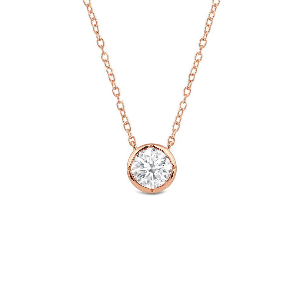 Kite Chamfered Bezel Set Solitaire Necklace with 14KT Rose Gold / Lab / 1/2 Cut Diamond in 14KT Rose Gold / Lab / 1/2 view 1

