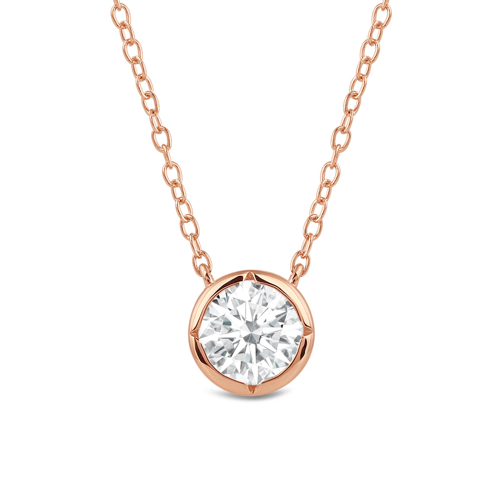Kite Chamfered Bezel Set Solitaire Necklace with 14KT Rose Gold / Lab / 1/2 Cut Diamond in 14KT Rose Gold / Lab / 1/2 view 4
