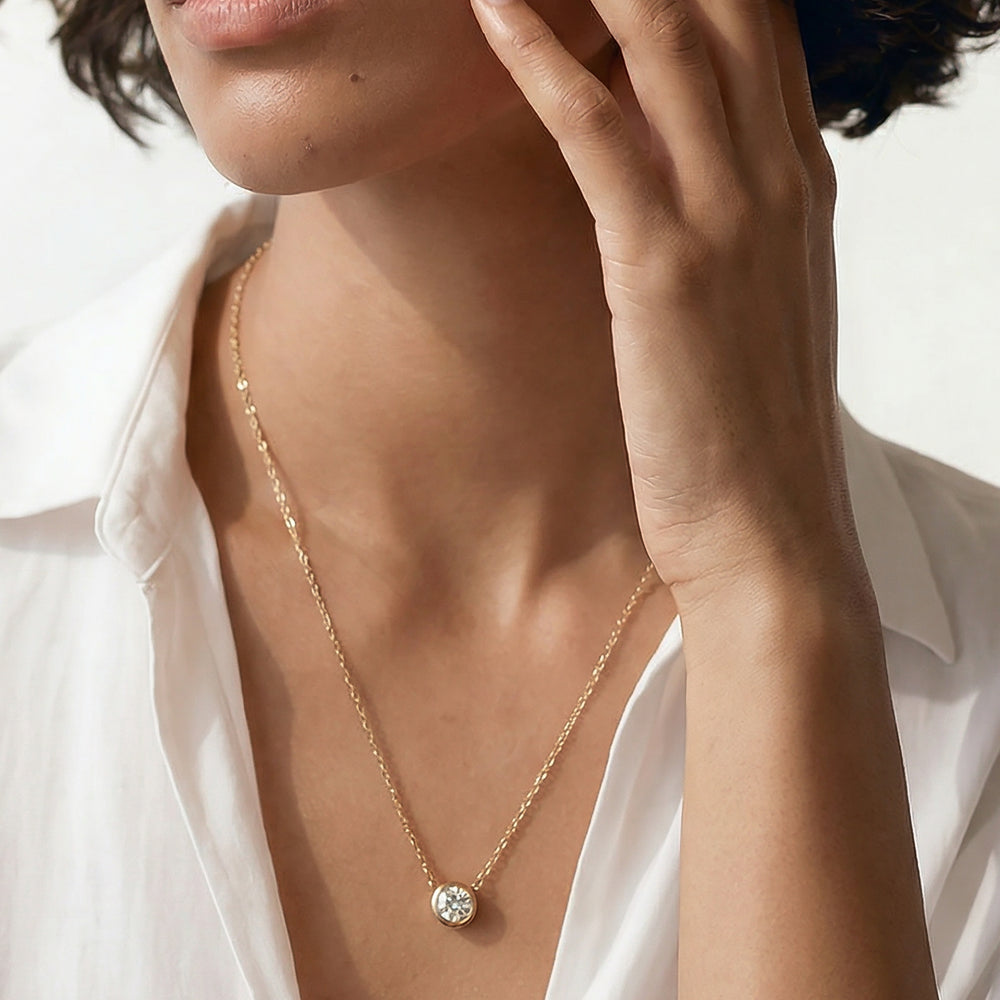 Kite Chamfered Bezel Set Solitaire Necklace with 14KT White Gold / Lab / 1/2 Cut Diamond in 14KT White Gold / Lab / 1/2 view 2
