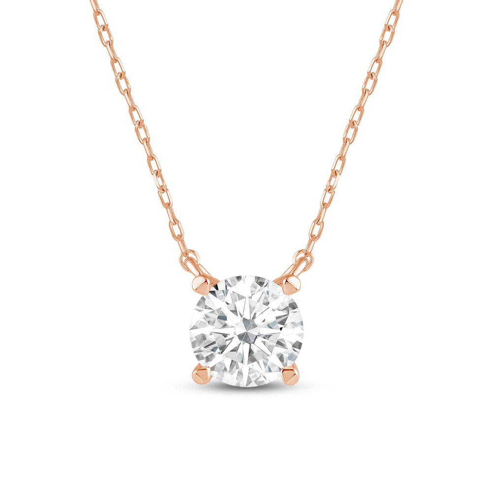 4 Prong Basket Round Lab Created Diamond Solitaire Necklace with 14KT Rose Gold / Lab / 1 Cut Diamond in 14KT Rose Gold / Lab / 1 view 3
